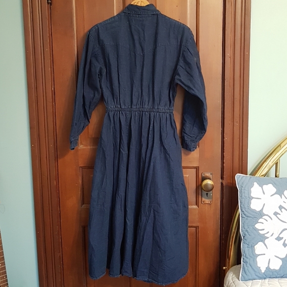 Vintage Denim Midi Dress With Embroidered Accent - Picture 2 of 6